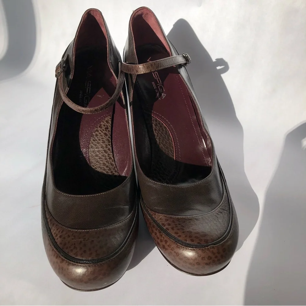 Vintage Via Spiga Made in Italy Leather Mary Jane Pumps Brown 9.5M